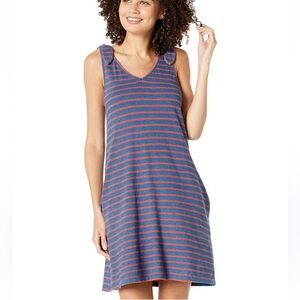 Faherty Cotton Striped Tie Shoulder Florence Dress Nautical Blue Size M